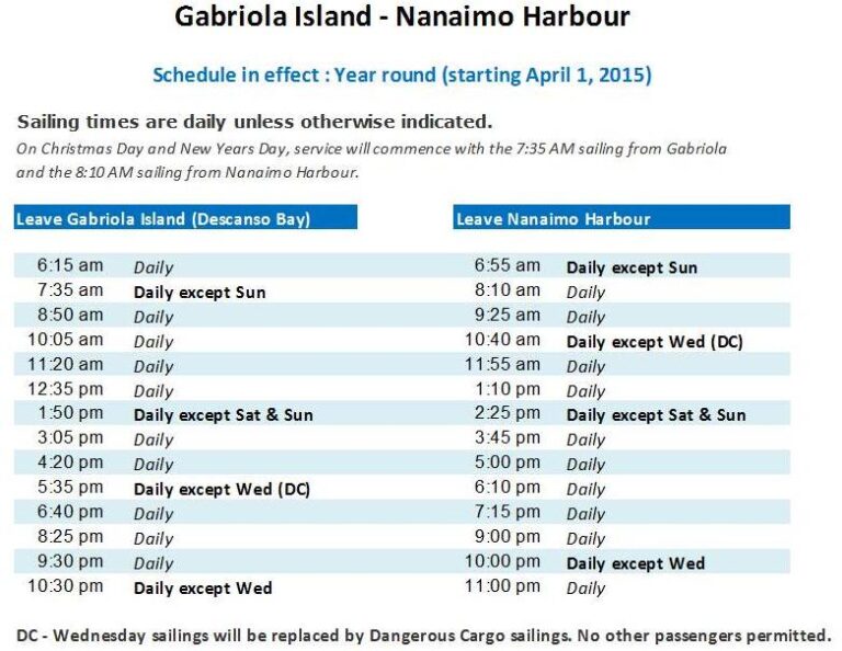 New ferry schedule announced for April 1 Gabriola Ferry Advisory
